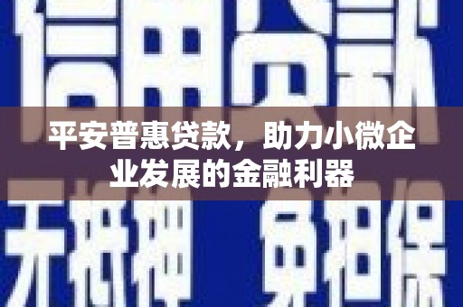 本溪平安普惠贷款，助力小微企业发展的金融利器